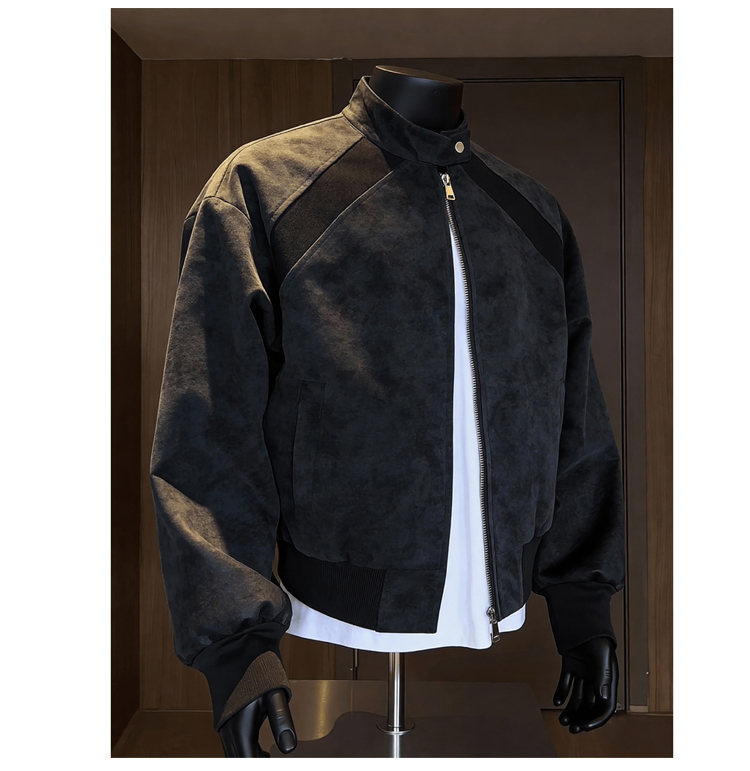 Men's Neutral Deconstructed Flight Leather Jacket For Spring_voghion.com