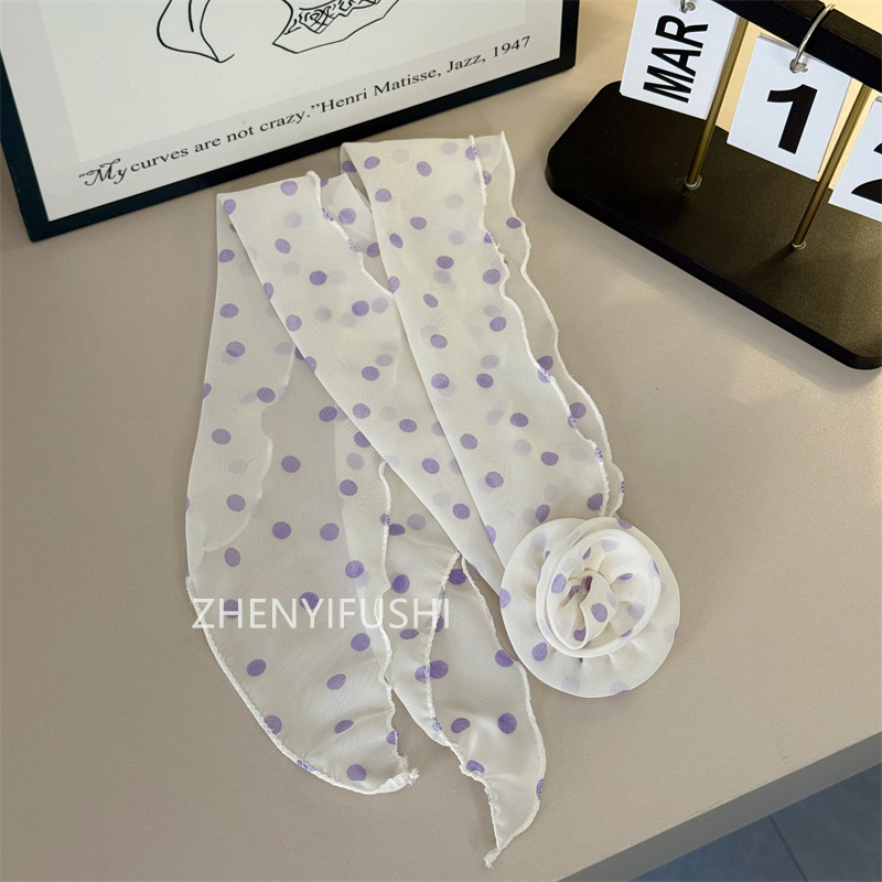 실크 스카프 + 꽃 [보라색 물방울 무늬]