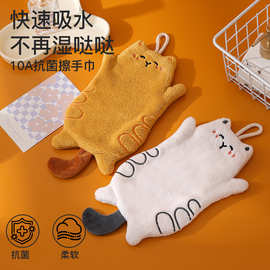 可爱小猫米粒珊瑚绒擦手巾礼品毛巾厨房挂式两用吸水速干方巾跨境