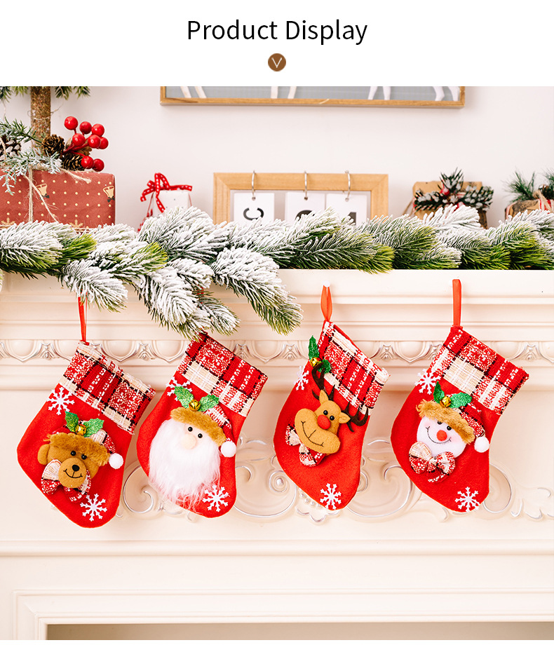 Natal Novas decorações de Natal Floco de neve com sinos Meias de desenho animado Velho boneco de neve Alce Meia de Natal Sacola de presente_voghion.com
