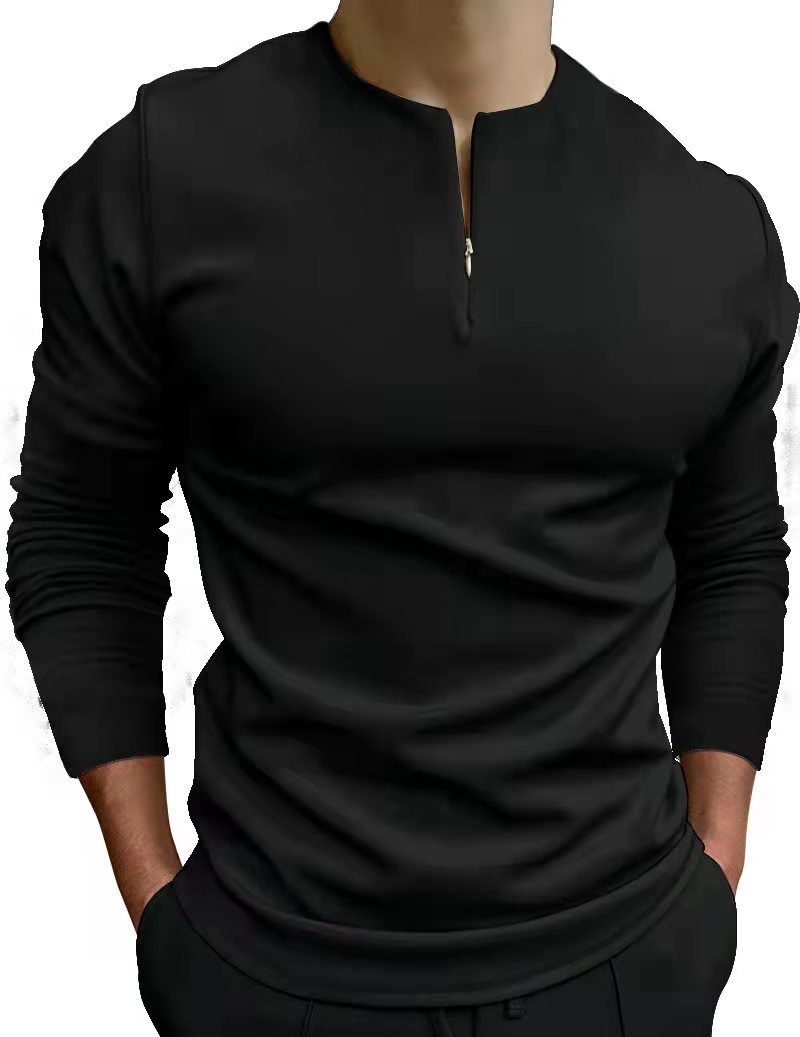 New POLO Solid Color Pattern Men's Elastic Casual Long Sleeved Shirt_voghion.com