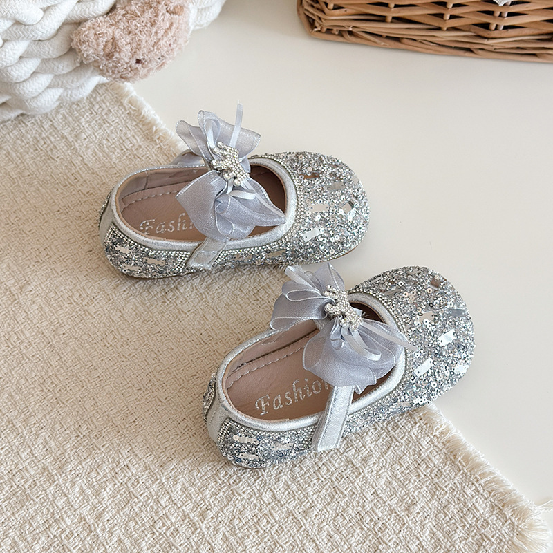 Princess Performance Dance Shoes For Girls Korean Style Spring New Leather Crown Bow Little Girl Shoes_voghion.com