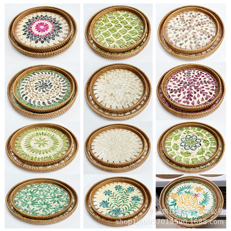 Shell fruit plate rattan tray Nordic creative color shell storage tray swing plate snack storage basket tea tray tray