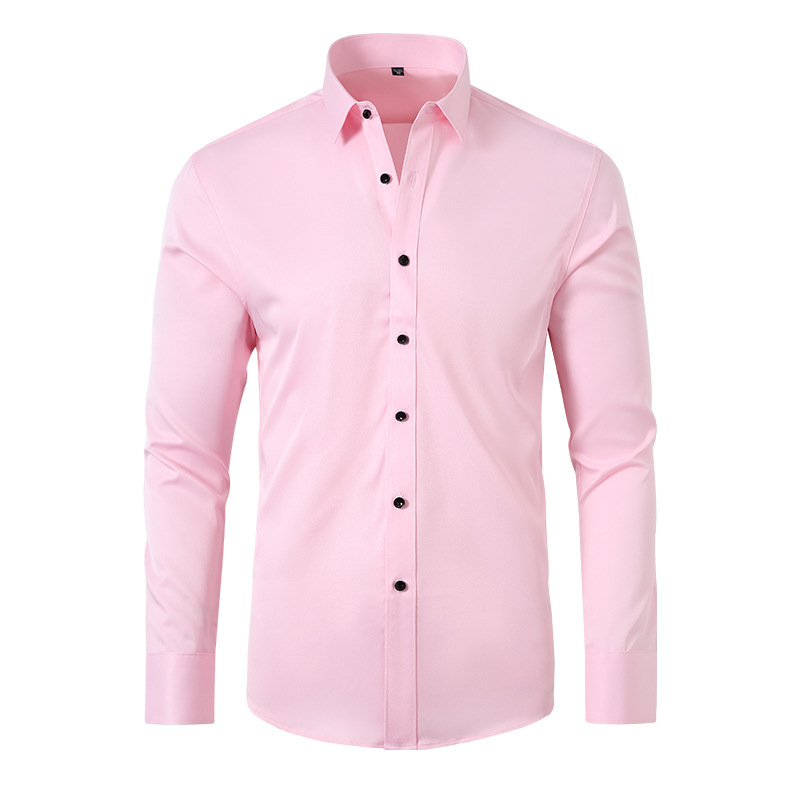 Camisa elástica de cuatro lados transfronteriza de los hombres de color sólido antiarrugas no planchado camisa de manga larga de los hombres de negocios casual de los hombres de comercio exterior exclusivo
