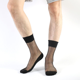 Clever-Menmode Summer Men's Casual Breathable Thin Mesh Stockings Mid-Length Simple Pure Color Socks