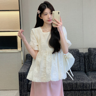 2025 Summer New Square Collar Small Chanel Style Loose Chiffon Top + Abdomen-supporting Skirt Temperament Maternity Dress suit