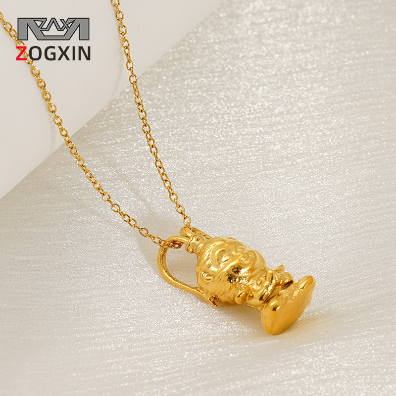 Collana con ciondolo 3D Wukong mitologico nero placcato oro, dal design unico e creativo_voghion.com