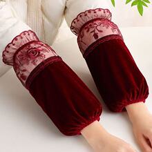 金丝绒蕾丝袖套女长款秋冬季羽绒服护袖成人工作上班防污耐脏套袖