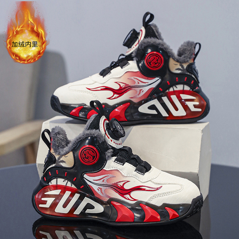 Zapatillas de baloncesto para niños, zapatillas de deporte con botones, fricción, sonido, piel de primavera y otoño, zapatos de entrenamiento para niños y niñas, nuevas zapatillas para correr