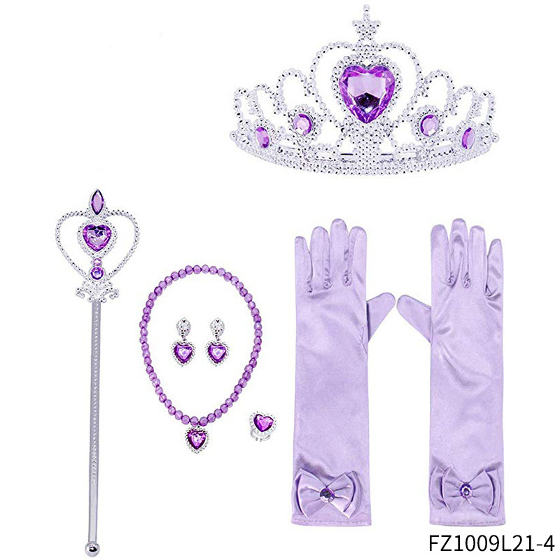 Princesa Aisha vestido de cabello de la princesa de nieve vestido de la princesa de nieve corona varita mágica anillo pendientes set de seis piezas