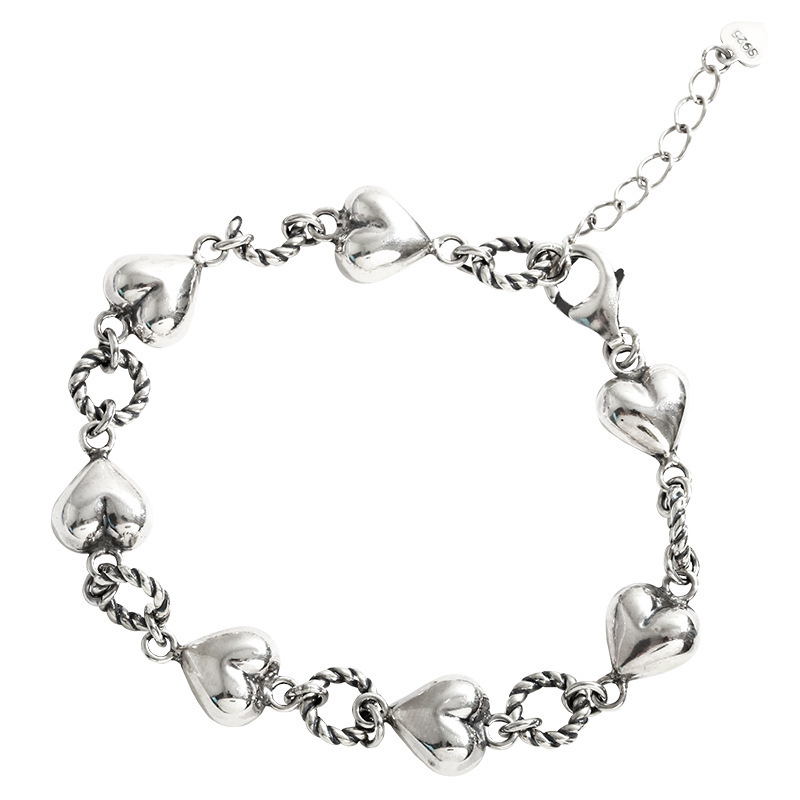 Retro heart circle stitching bracelet female niche design braided chain heartshaped braceletpicture3