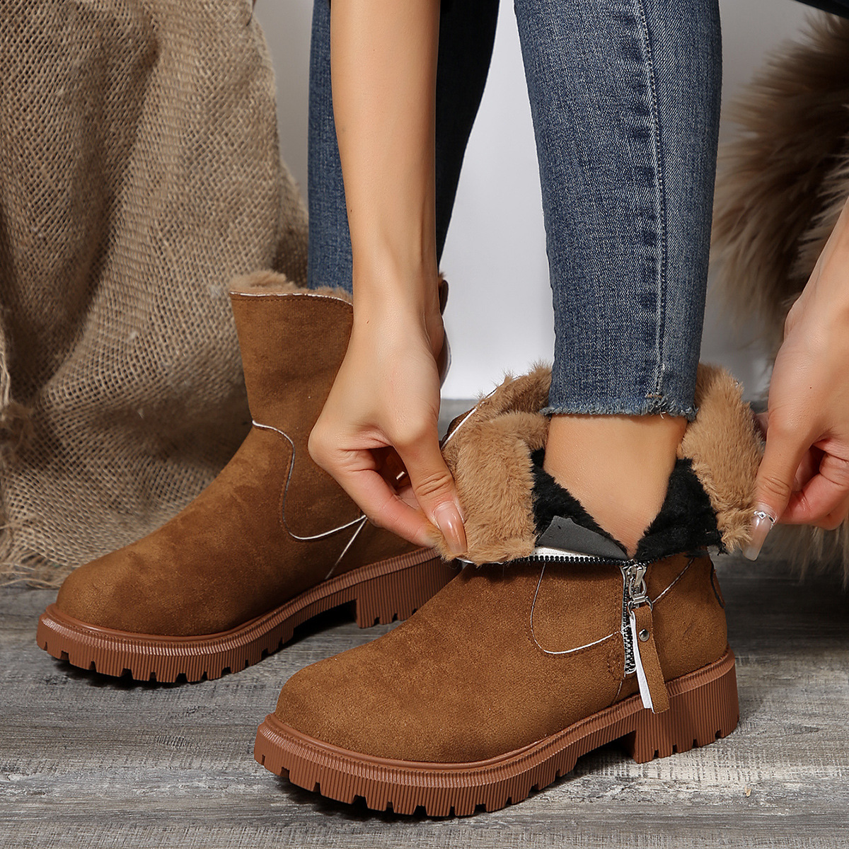 Snowboots dames suède korte winterlaarzen met bontvoering_voghion.com