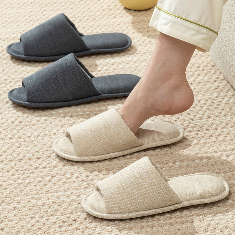 Japanese Soft-Soled Portable Cotton Slippers for Women Indoor Home Use Wooden Floor Non-Slip Home Breathable Four-Season Slippers for Men