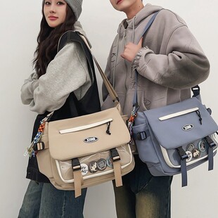 Cross-border New Student School Bag Leisure Messenger Bag Transparent Layer Pain Bag Shoulder Bag Trendy Men's Large Capacity Crossbody Bag
