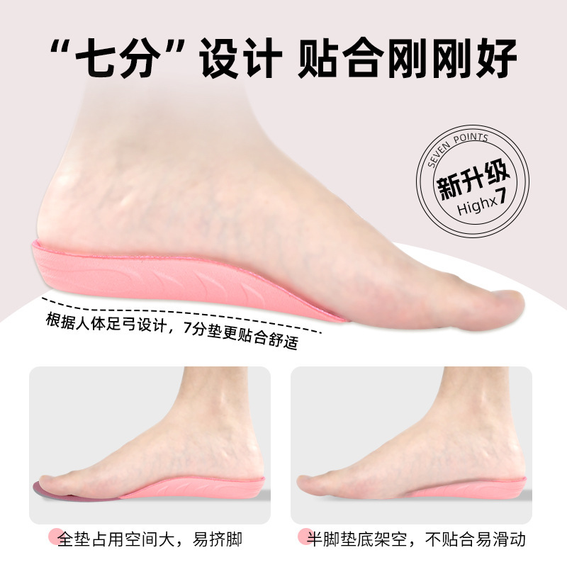 ブーストインビジブル身長増加インソール、男性と女性用、快適で疲れにくいインナー身長増加パッド、アーチサポートパッド、7点パッド|undefined