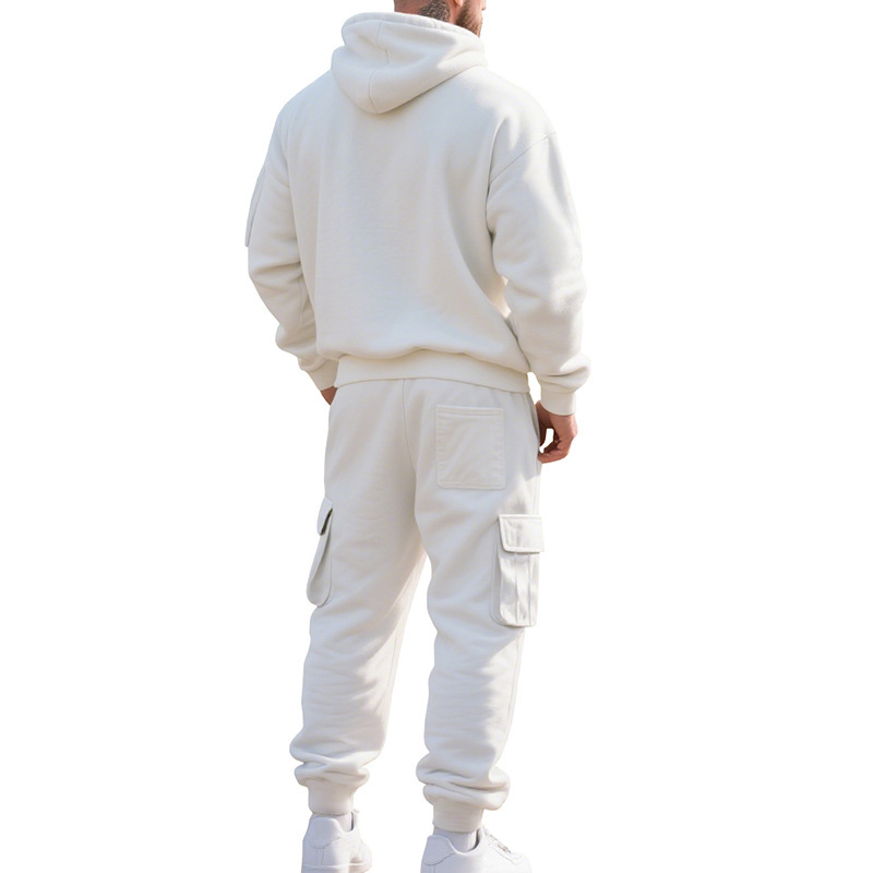 Heavyweight Fleece-Lined Big & Tall Men's Workwear Jogger Set Winter Cargo Pocket Hoodie & Pants_viptrois.com