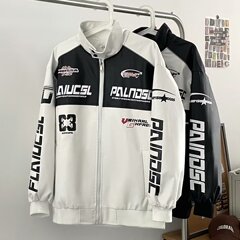 オーバーサイズオートバイレーシングスーツ野球ジャケット男性と女性のための秋と冬の新しいトレンディなブランドルーズ PU レザージャケット綿の服