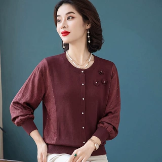 打底T恤衫妈妈装毛衣春秋女装薄款奶奶羊毛针织小衫上衣中老年人