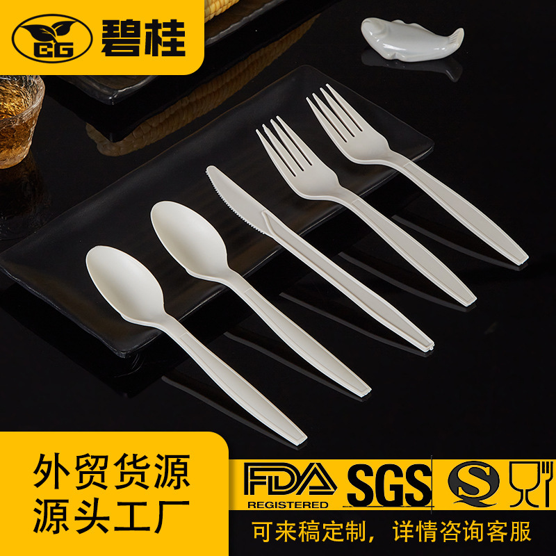 Cross-Border Disposable 6/ 7inch Piece Knife, Fork, and Spoon Takeout Cutlery Corn Starch Fast Food Biodegradable Eco-Friendly Knife, Fork, and Spoon