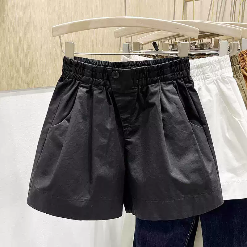Черные шорты для женщин, летняя верхняя одежда 2025, свободные утягивающие брюки с широкими штанинами, повседневные универсальные шорты трапециевидной формы с высокой талией, трендовые шорты