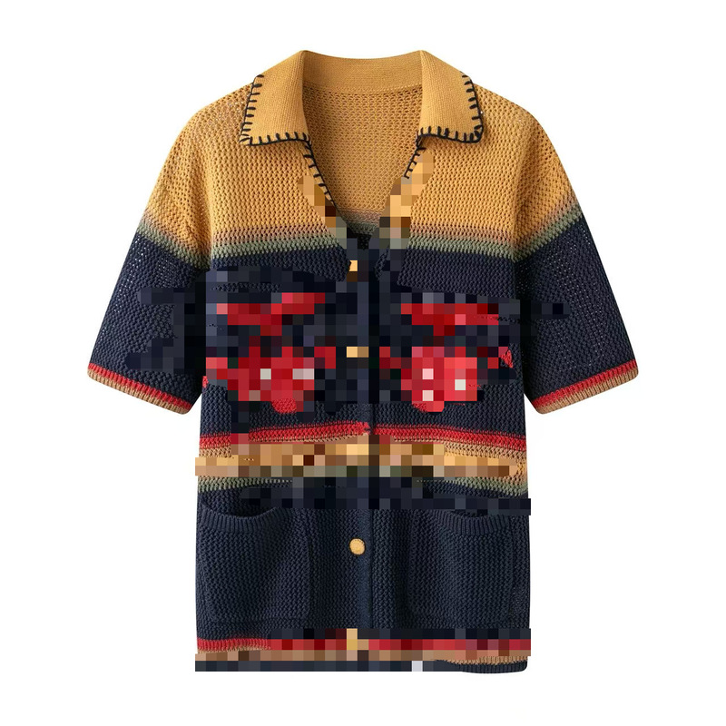 In stock 2026 autumn new cherry jacquard knitted cardigan with turn-down collar and short sleeves M411163 In stock 2026 autumn new cherry jacquard knitted cardigan with turn-down collar and short sleeves M411163