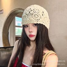 手工帽女日系包头薄款针织编织新款文艺复古镂空手针织帽子堆堆帽