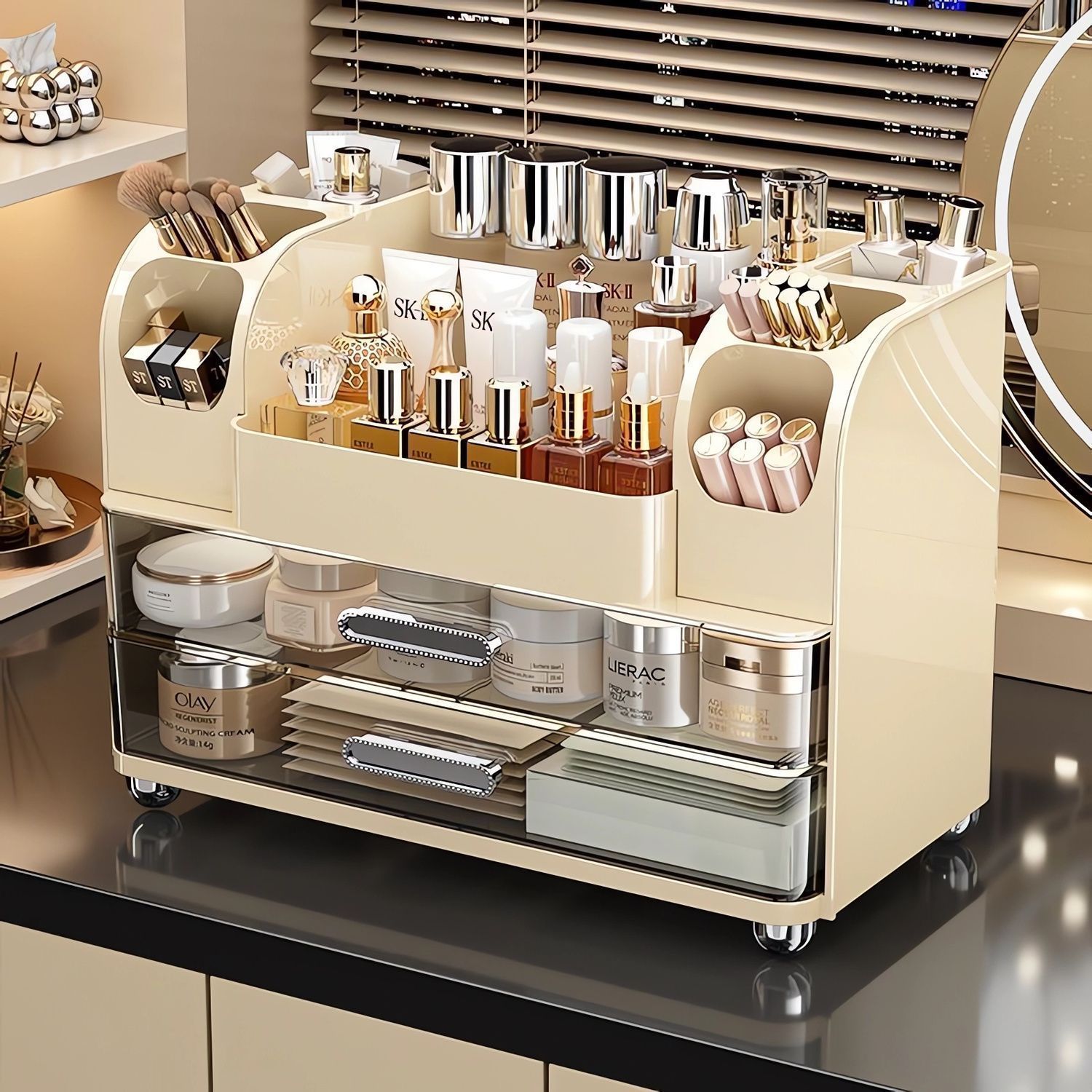 데스크탑 화장품 서랍 보관함 대용량 스킨 케어 제품 립스틱 눈썹 연필 보관함 다기능 화장품 상자