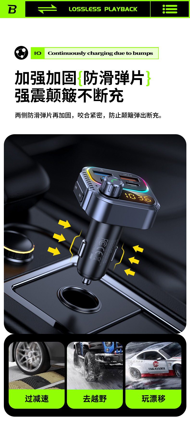 T58 Car Bluetooth Mp3 Player Pd30W+Qc18W Car Bluetooth Fm Player with Colorful Ambient Lights