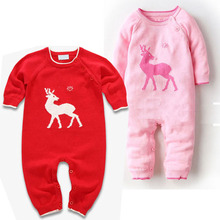 716棉線薄款嬰兒連體衣聖誕小鹿歐美風格寶寶爬服批發針織連體衣