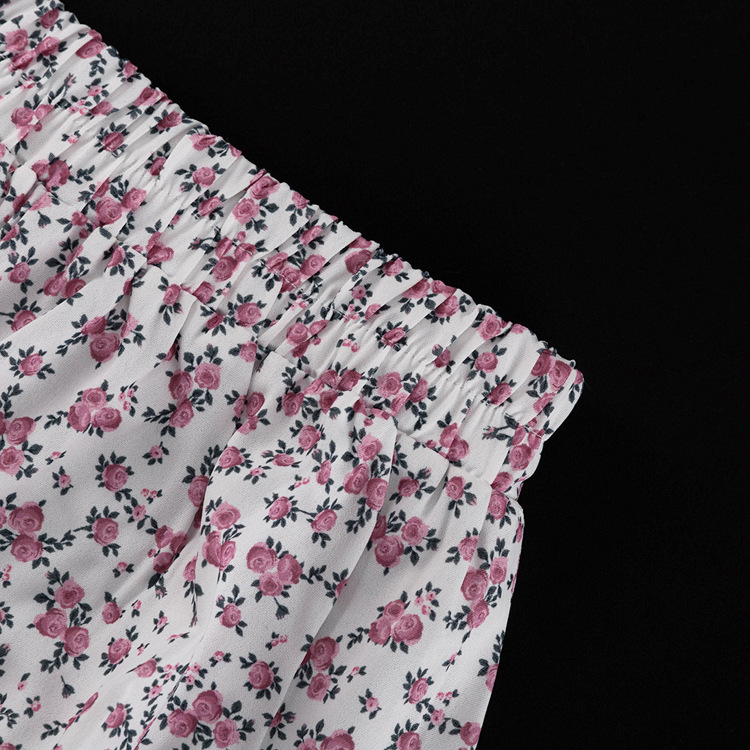 Floral Women Clothing Long Sleeve Collared Shirt Ruffled Shorts Two Piece Set