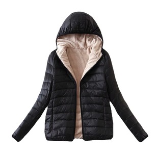 Autumn and Winter new Korean style hooded slim fleece-lined cotton-padded coat warm lambswool top women's coat
