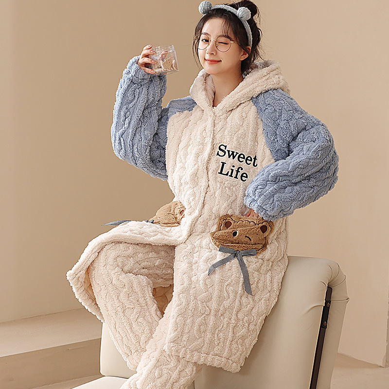 GraceChic GraceChic New Three-Layer Quilted Robe Hot-Selling Fleece-Lined Thickened Homewear Winter Pajamas Mid-Length Set_voghion.com