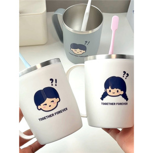 Couple's 304 Stainless Steel Water Cup with Handle with Handle Mouthwash Cup Brush Teeth Brush Cup Personality Anti-drop Teeth Tank