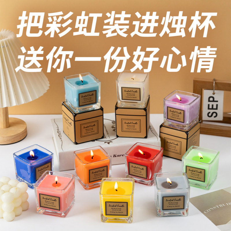 跨境热销简约方杯香薰蜡烛摆件持久熏香室内香氛蜡烛批发|undefined