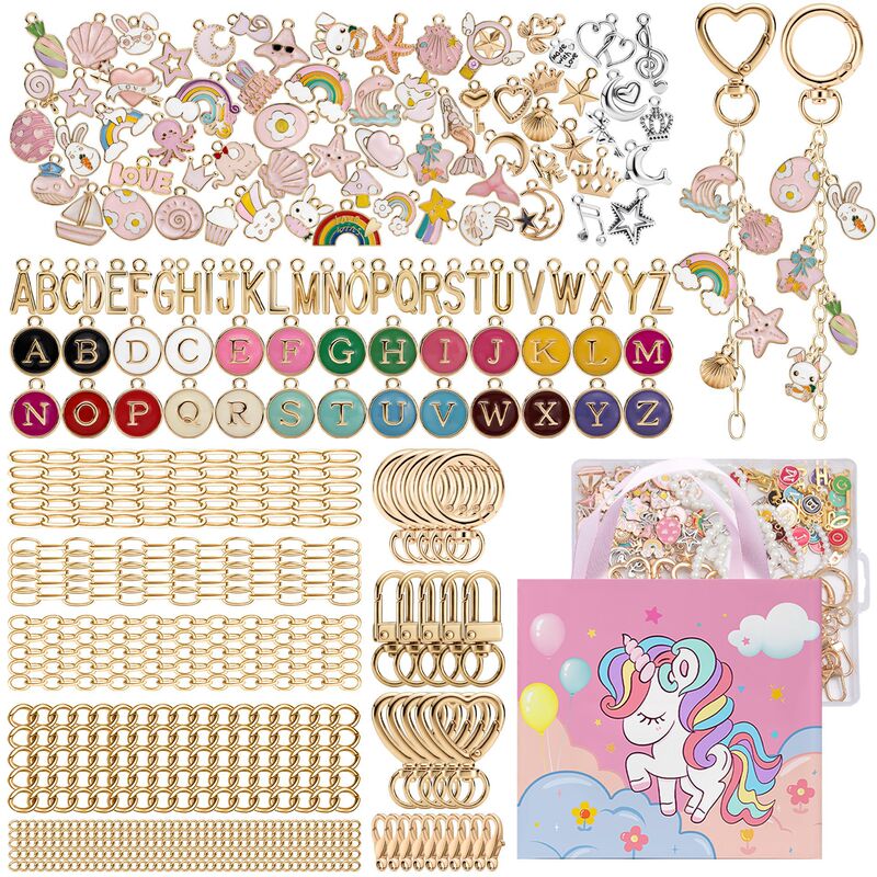 European and American Style Pink DIY Keychain Handmade Material Set, Pink 26-Letter Unicorn Ocean Alloy Pendant for Women European and American Style Pink DIY Keychain Handmade Material Set, Pink 26-Letter Unicorn Ocean Alloy Pendant for Women