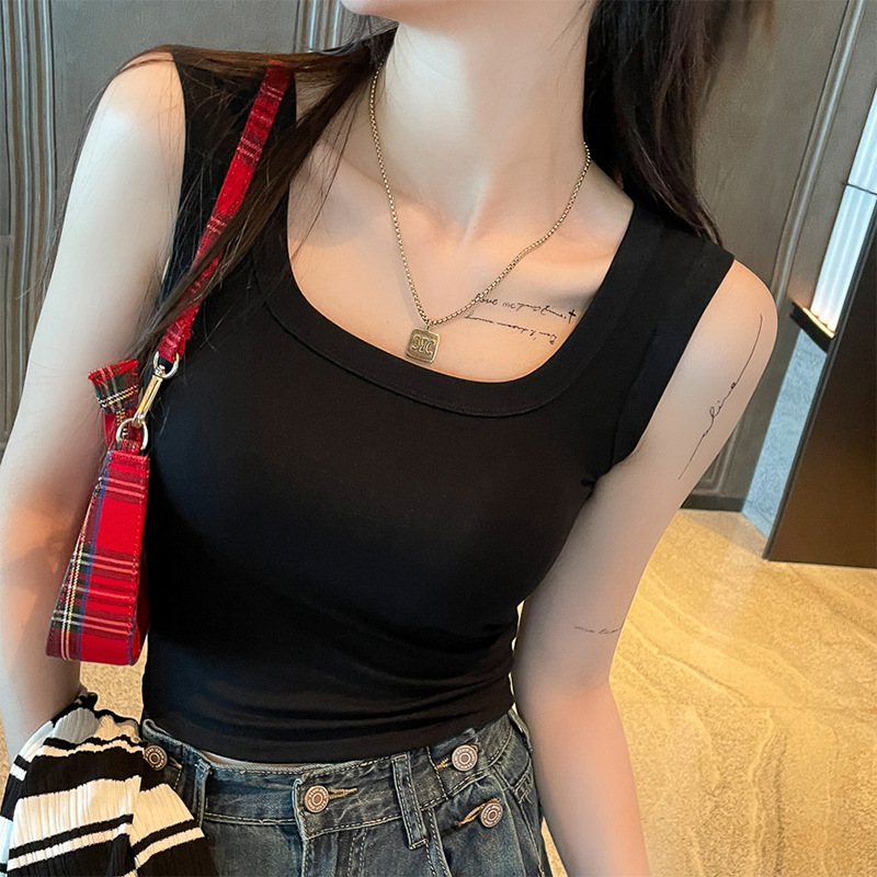 Square collar camisole women's inner wear summer 2024 new wide shoulder white racer casual outer bottoming top