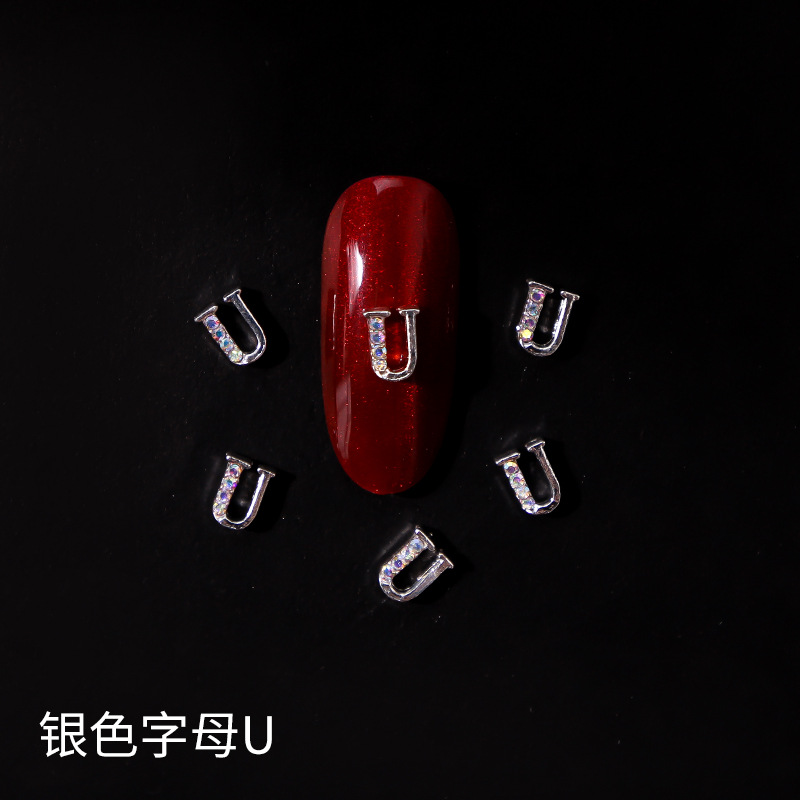 Nueva LZ manicura 26 letras aleación joyería estilo japonés Internet celebridad plata letras manicura joyería clavo Taladro