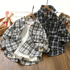 一件代發2024春新品男童格子襯衫中大童長袖翻領襯衣外貿童裝 兒