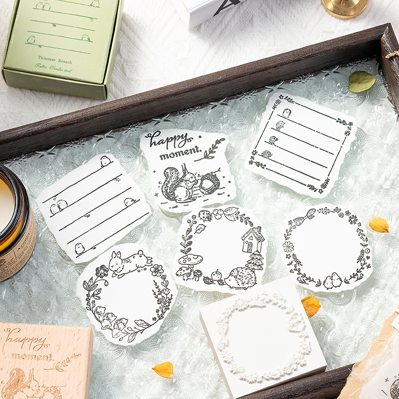 Serie original de cuentas de mano retro ligera caja de mensajes feliz ardilla cuentas de mano material de decoración de impresión de pintura 6 tipos