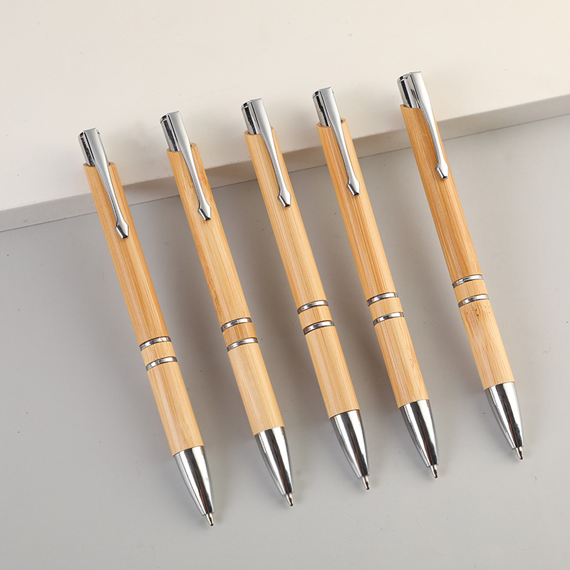 竹子商務中性筆批發竹木材質按動圓珠筆印刷logo二線圈廣告禮品筆