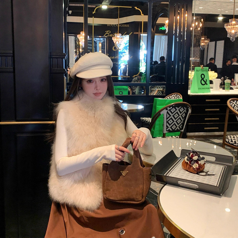 Qingshan Muxue Mado Cashmere Eco-Friendly Fur Vest Women's Vest Imitation Fox Fur Short Waistoutwear Cold Jacket