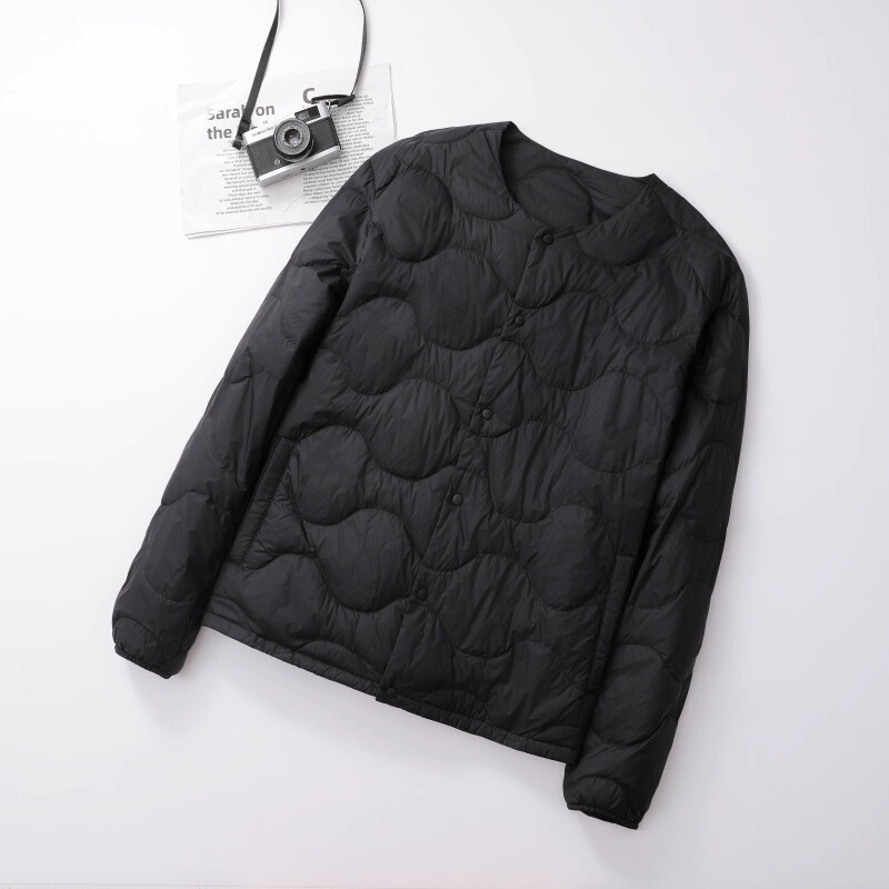 2025 New Round Neck Lightweight down Jacket Men's Collarless down Liner Plus Fat Plus Size Lightweight Ultra-Thin Jacket