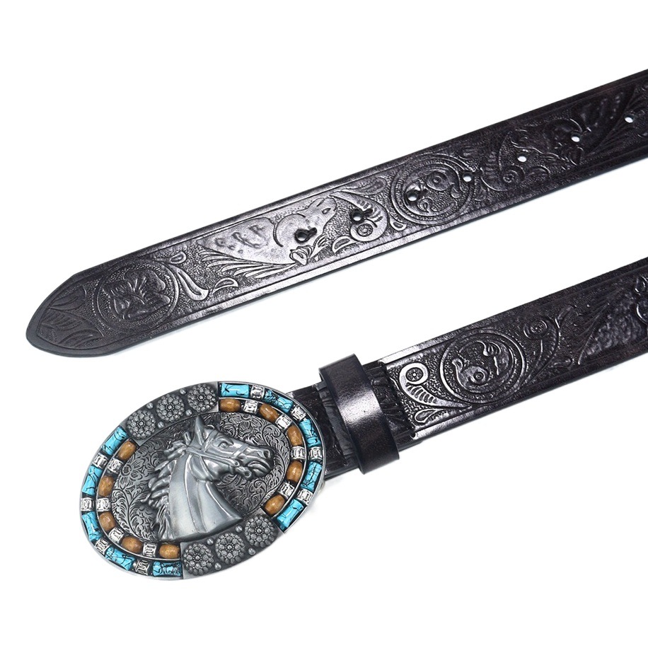 Cross-Border hombres de mezclilla occidental arnés de cinturón Amazon moda retro juventud retro cabeza de caballo punk cinturón