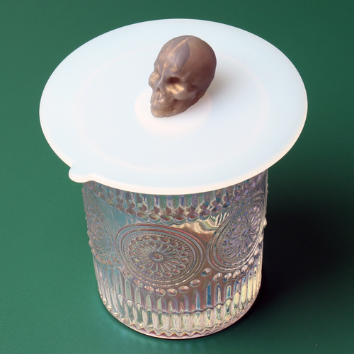 New Skeleton Head Cup Cover, Round 11cm Transparent Dustproof and Pestproof Sealing Cover, New Silicone Cup Cover