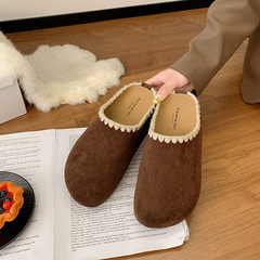 厚底勃肯鞋女2025年秋冬新款真皮复古配裙子小个子外穿包头半拖鞋