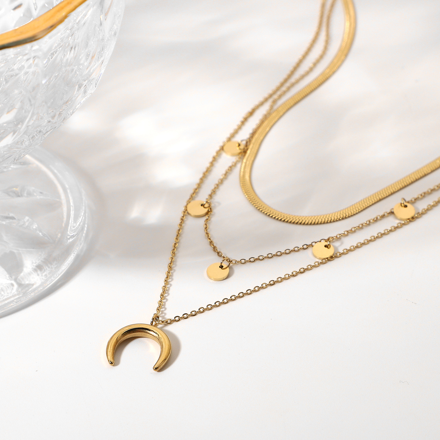 Mondscheibe Anhänger Edelstahl Vergoldet Mehrschichtige Halskette Großhandel Nihaojewelry display picture 3