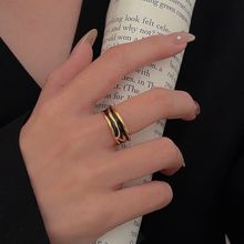 持恒S925纯银不规则黑色珐琅滴胶开口戒指女简约时尚小众高级指环