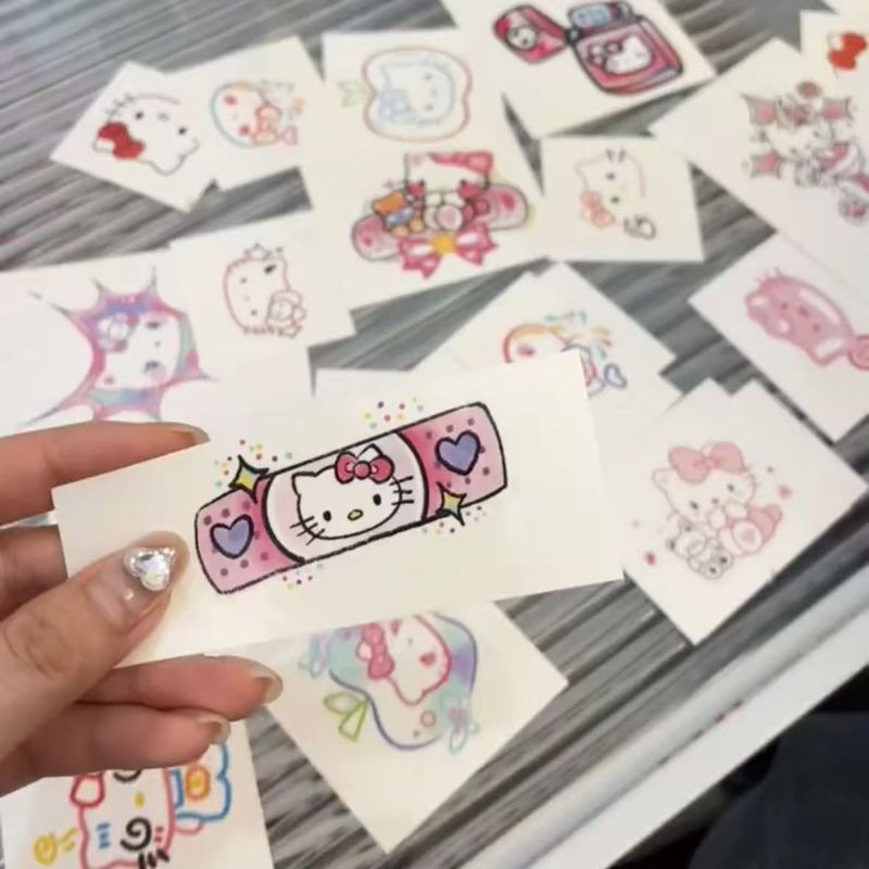 キティ猫タトゥーステッカー安いかわいい漫画防水長持ちアームステッカーインスタイル洗える親友へのギフトとして|undefined