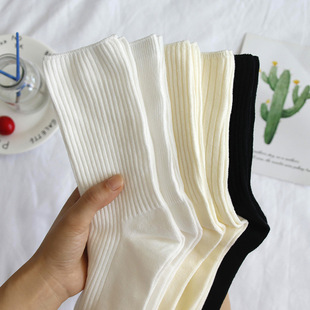 Cream Color Socks Summer Special All-match Korean Style Mid-length Socks Women ins Trendy Cute Japanese Style jk Solid Color Pile Socks