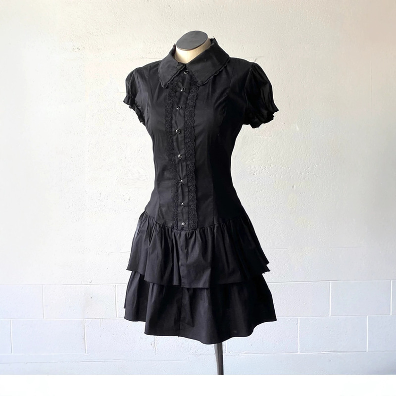 (Exclusive) Retro Outfit in College Style with Lace Trim and Blue Vintage Shirt Dress, Vintage-Style Short Skirt (Exclusive) Retro Outfit in College Style with Lace Trim and Blue Vintage Shirt Dress, Vintage-Style Short Skirt
